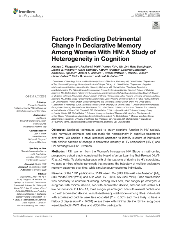 Figure from Factors predicting detrimental change in declarative memory among women with HIV: A study of heterogeneity in cognition