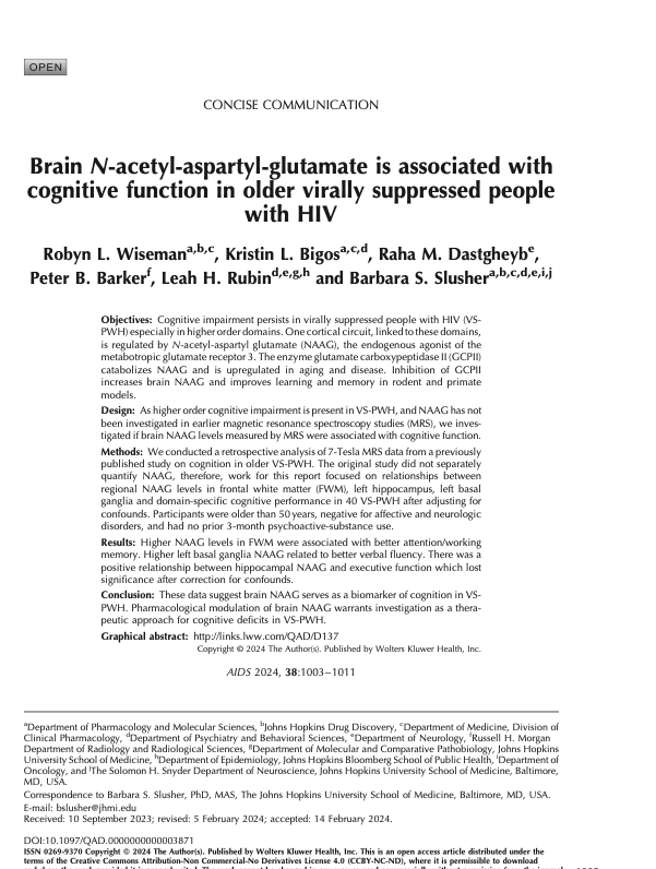 Figure from Brain N-acetyl-aspartyl-glutamate is associated with cognitive function in older virally suppressed people with HIV