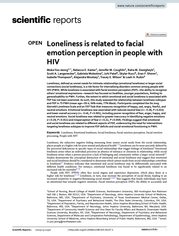 Figure from Loneliness is related to facial emotion perception in people with HIV