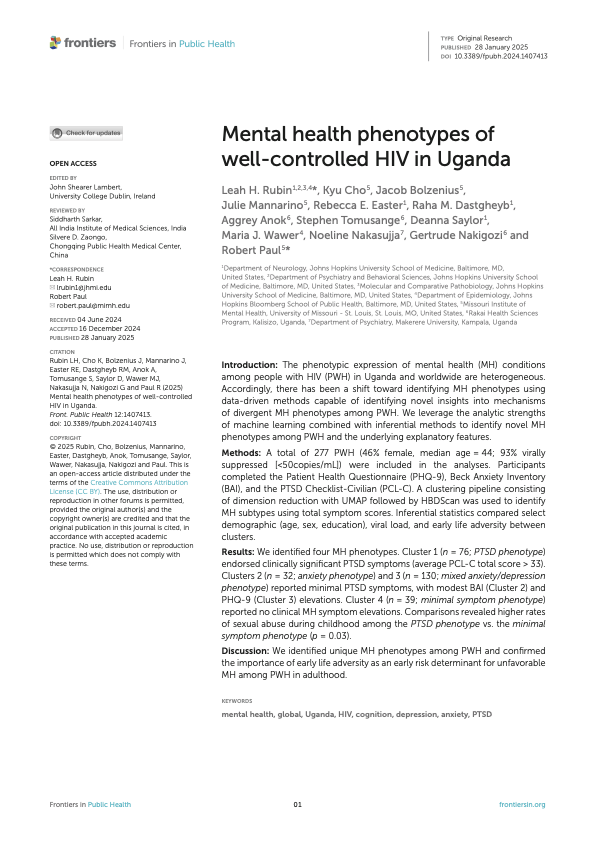 Figure from Mental health phenotypes of well-controlled HIV in Uganda